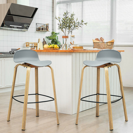 2 x Bar Chairs, High Counter Stools with Footrest-Grey