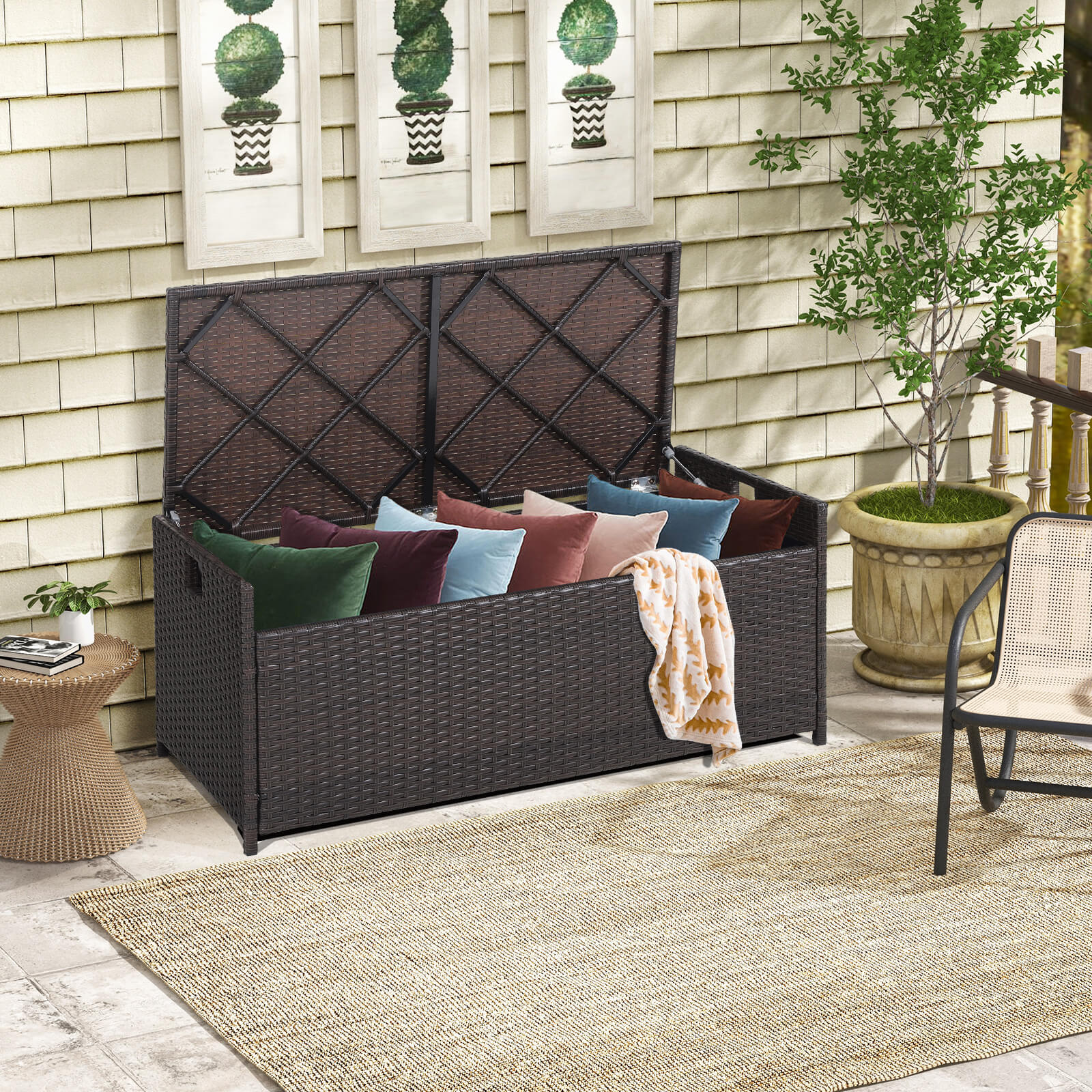 128L Patio Storage Bench with Cushion and Zippered Liner