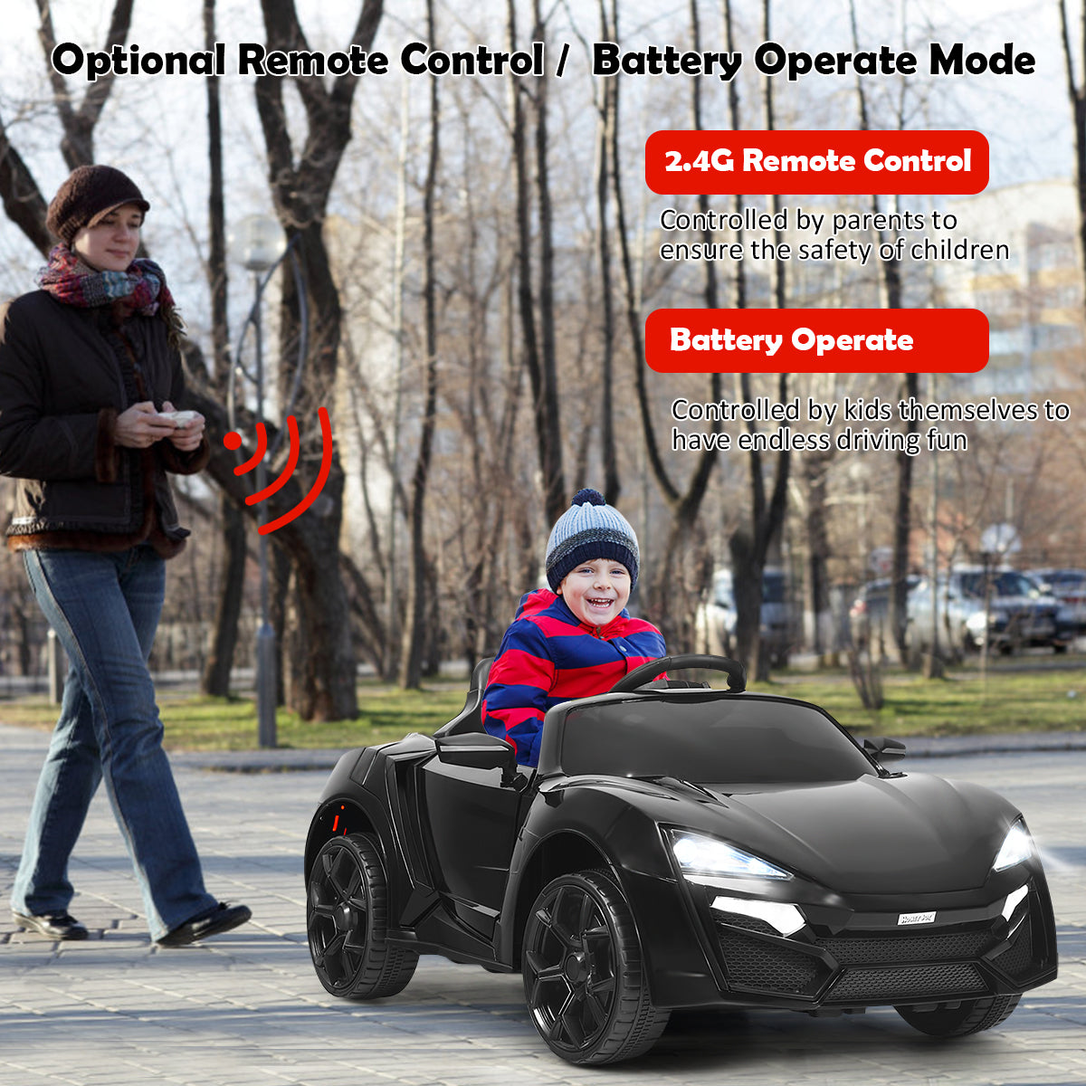 12V Electric Kids Car wth 2.4G Remote Control and Spring Suspension-Black