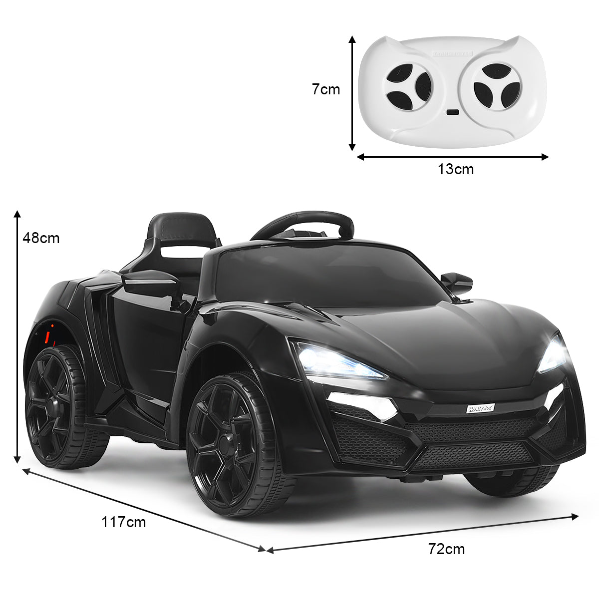 12V Electric Kids Car wth 2.4G Remote Control and Spring Suspension-Black