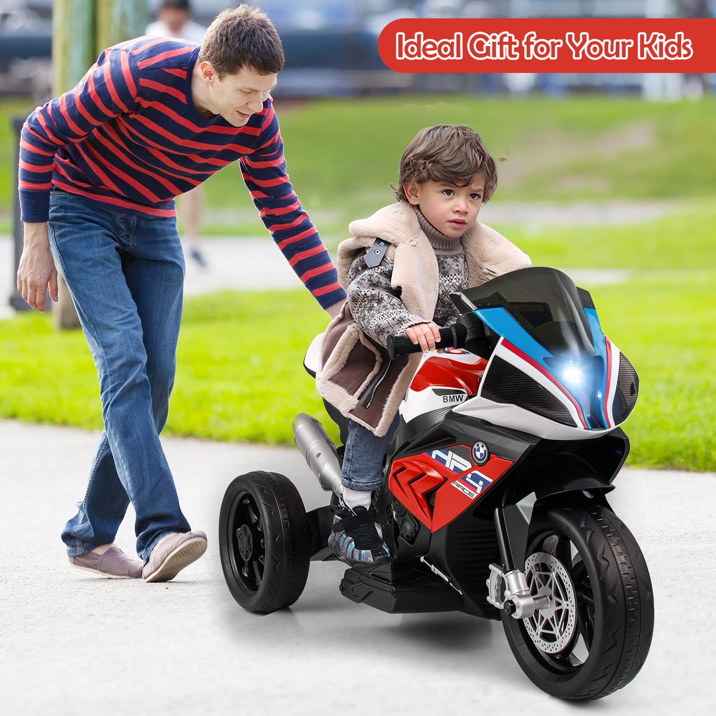 12V Kids Motorcycle Ride-On Toy with Music and Headlight-Red