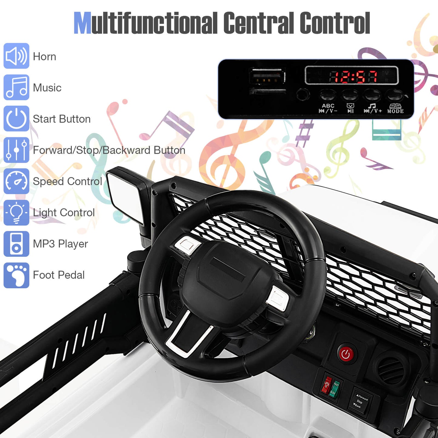 12V Kids Ride on Car with Remote Control and Music-White