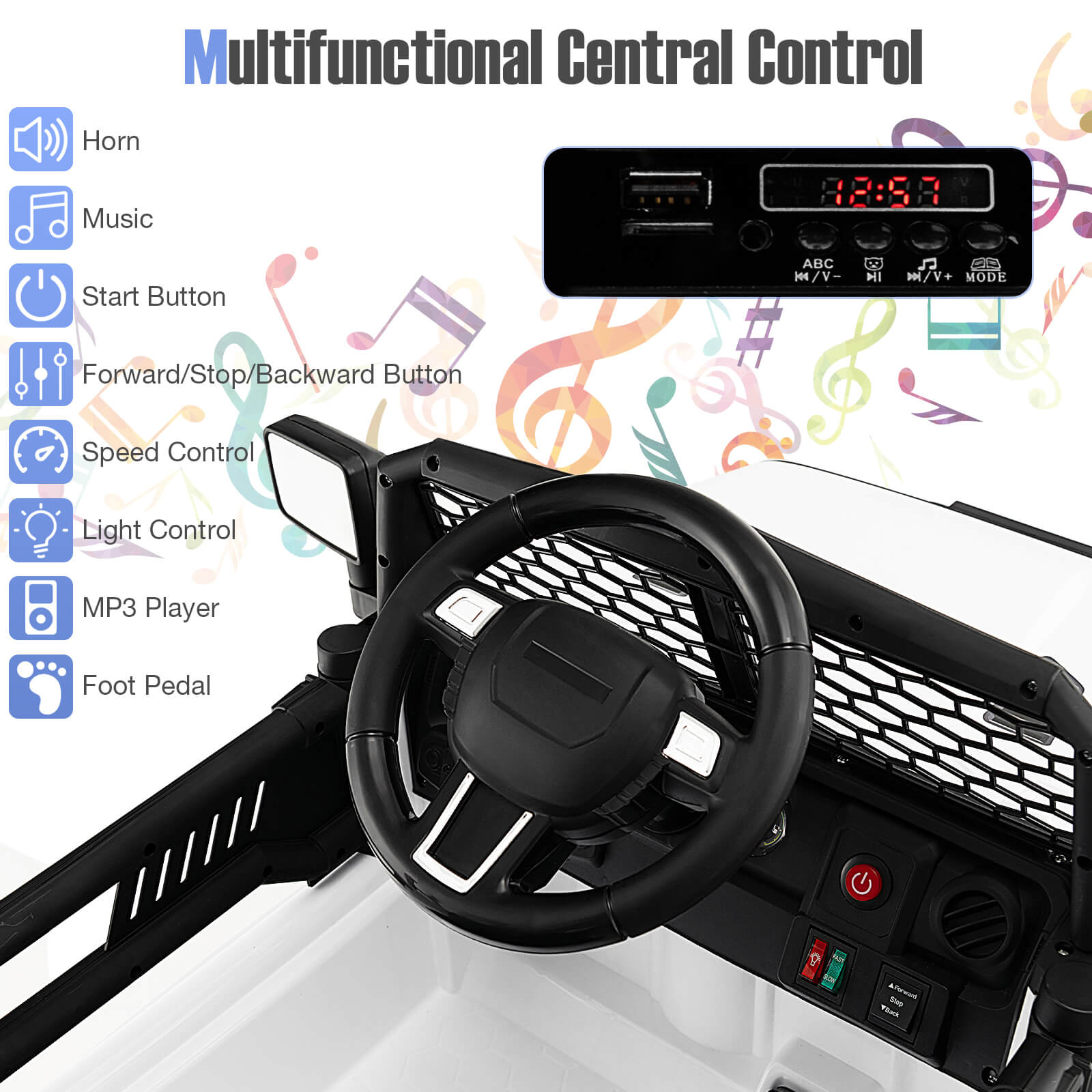 12V Kids Ride on Car with Remote Control and Music-White