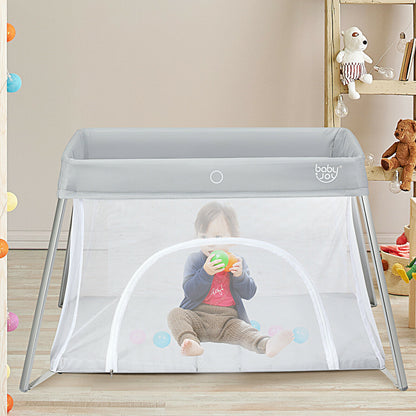 Lightweight Folding Playpen with Zipper Access Door-Silver