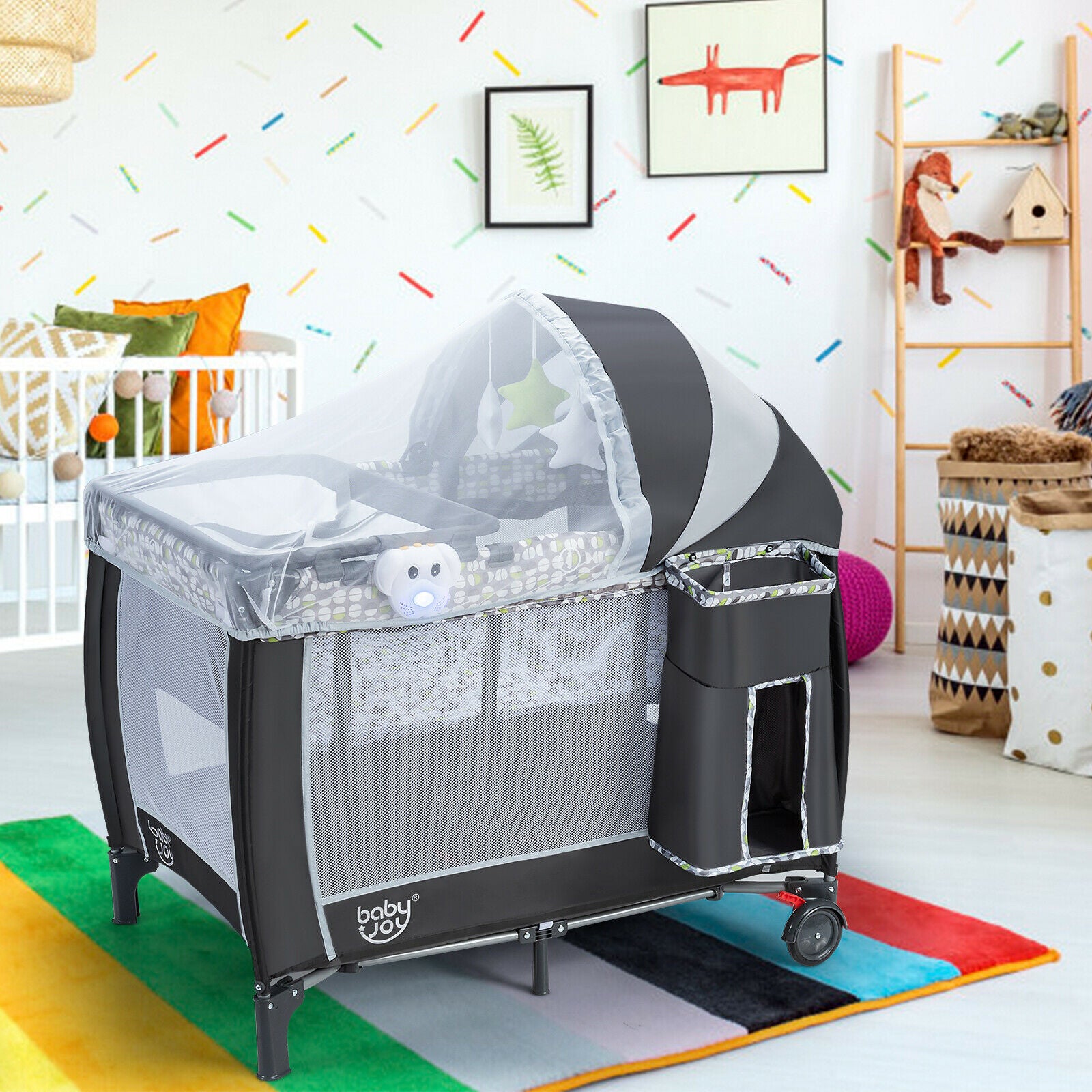 Baby Travel Cot Foldable Playpen Infant Bassinet Cot Bed