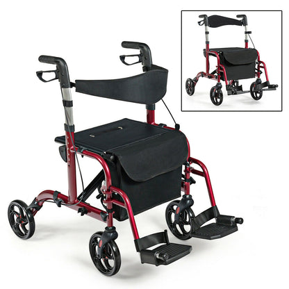Folding Rollator Aluminium Mobility Aid with 4 Wheels-Red