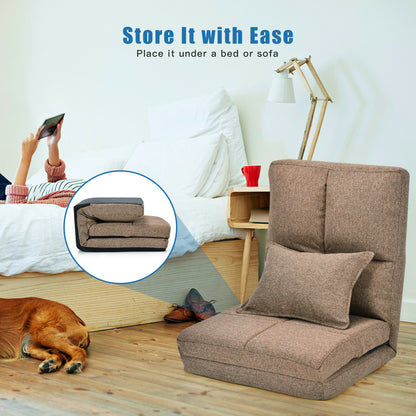 Folding Lazy Floor Sofa Bed with Pillow-Brown