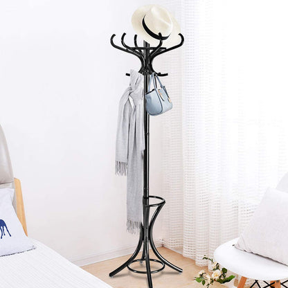 Floor Standing Hat Coat Wood Hanger w/ Umbrella Rack Prestige-Black