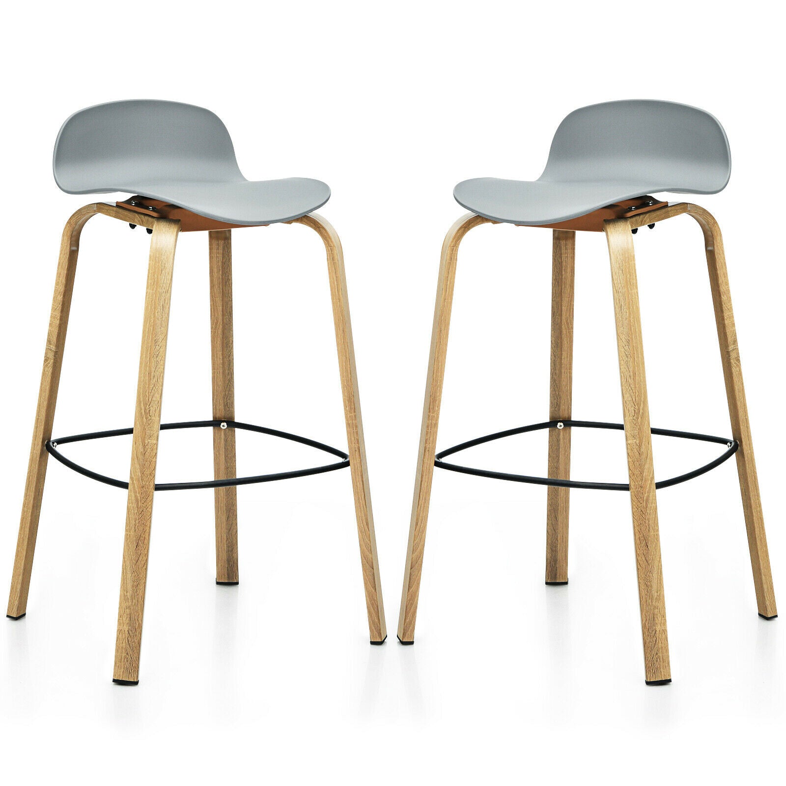 2 x Bar Chairs, High Counter Stools with Footrest-Grey