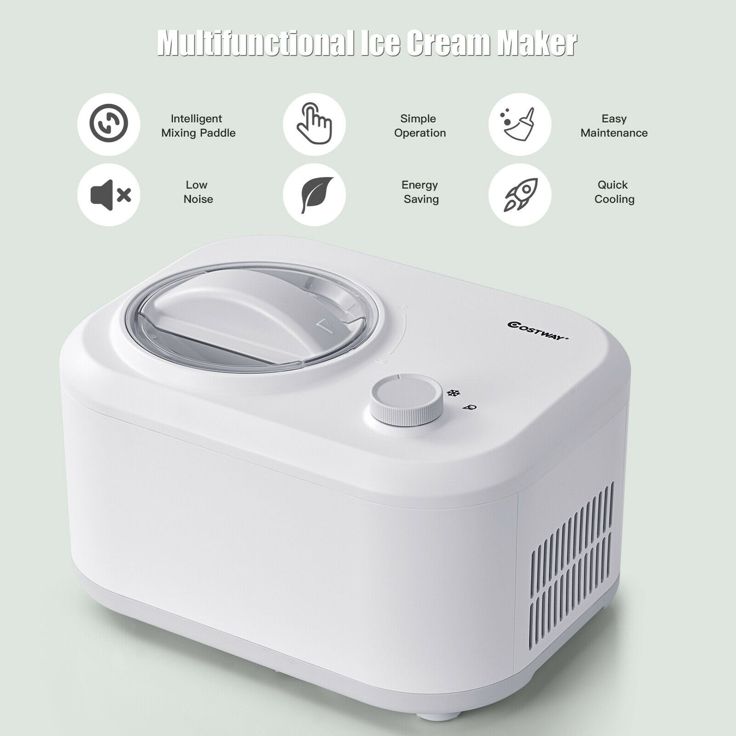 Automatic Electric Ice Cream Maker with 3 Modes-White