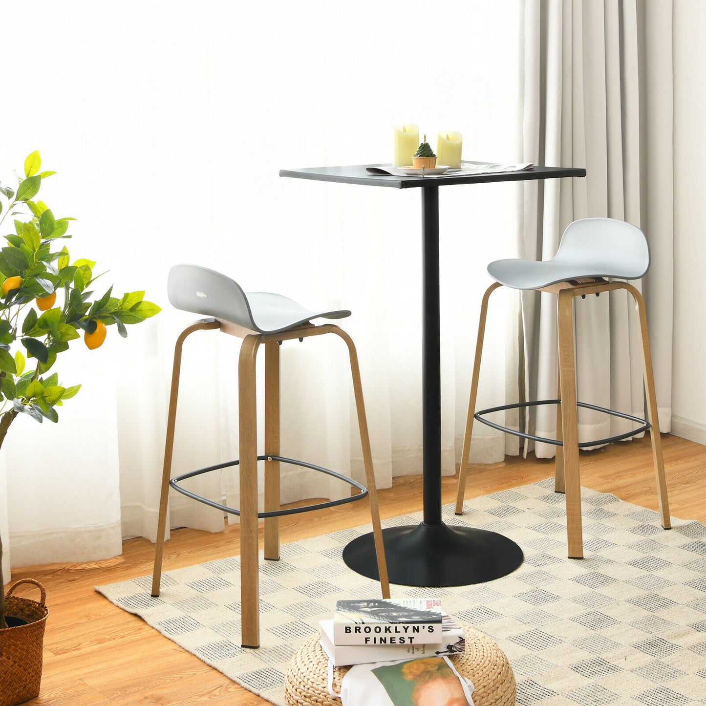 2 x Bar Chairs, High Counter Stools with Footrest-Grey