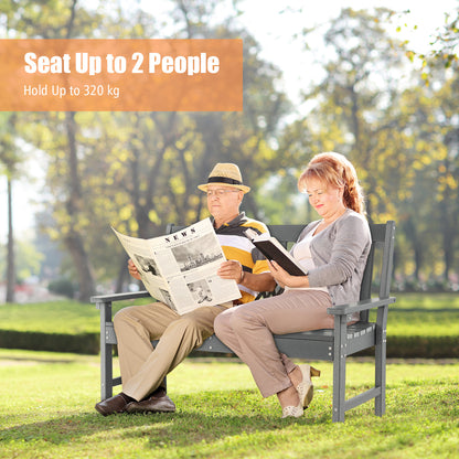 132 CM All-Weather HDPE Garden Bench with Backrest and Armrests-Grey