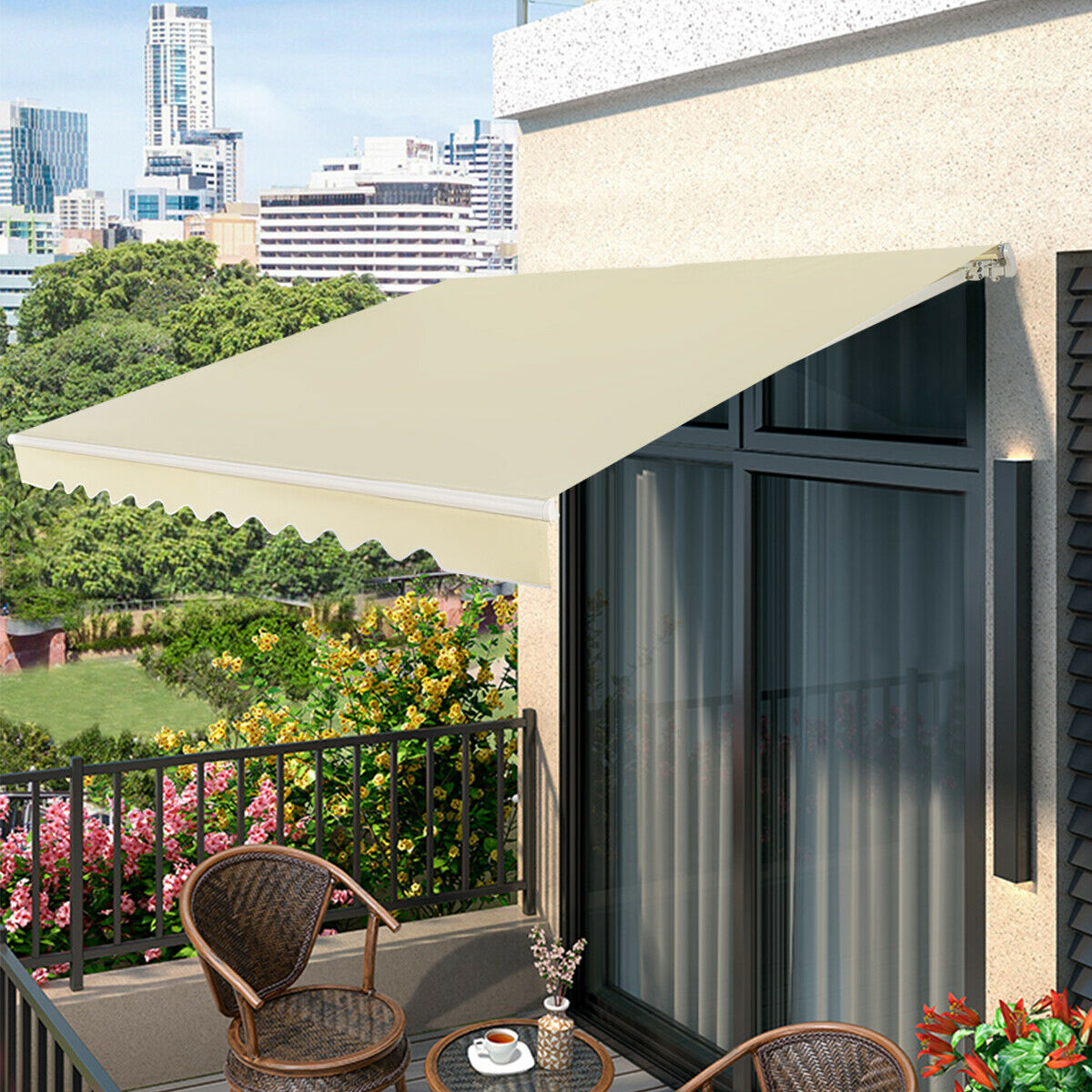 Patio Awning Sun Shade Retractable Shelter Outdoor-Beige