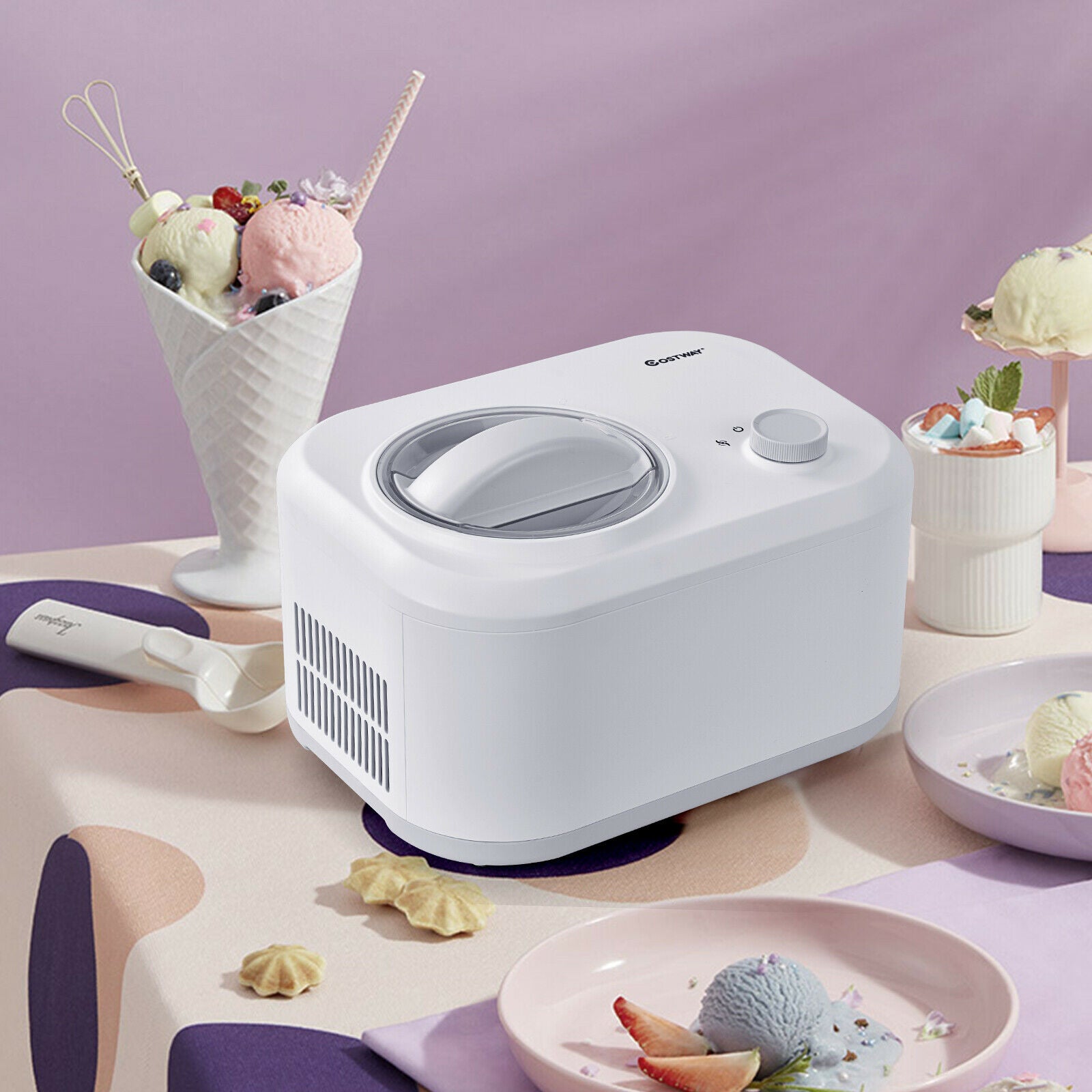 Automatic Electric Ice Cream Maker with 3 Modes-White