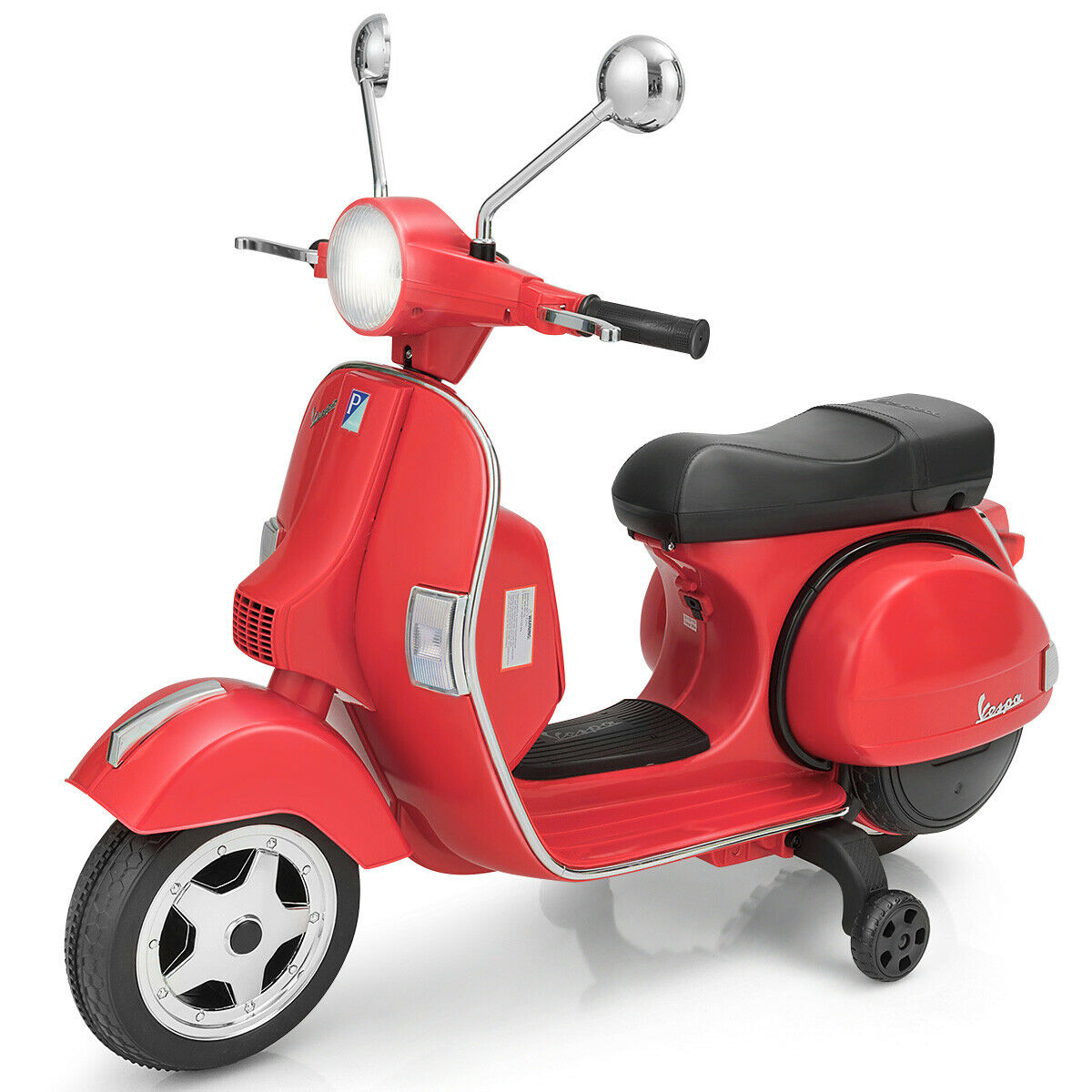 Ride On 6v Licenced Vespa Motorcycle with Music-Red