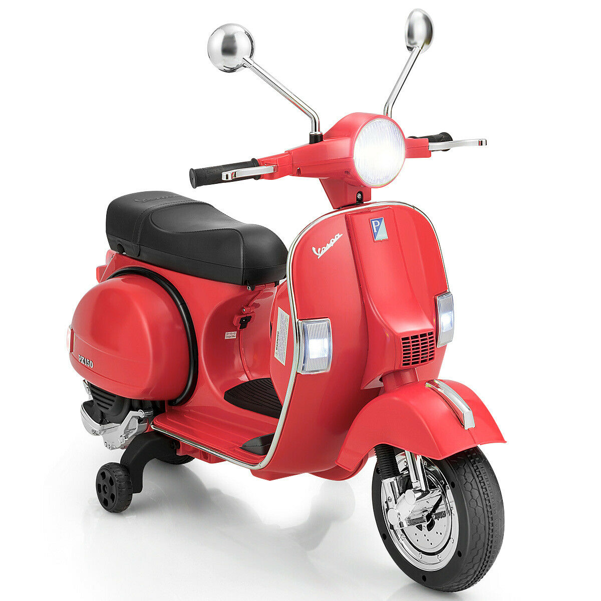 Ride On 6v Licenced Vespa Motorcycle with Music-Red