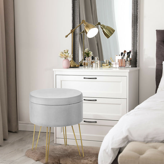 Round Velvet Ottoman Stool with Hairpin Legs-Grey