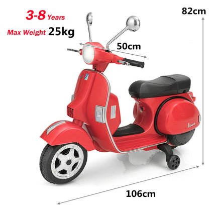 Ride On 6v Licenced Vespa Motorcycle with Music-Red