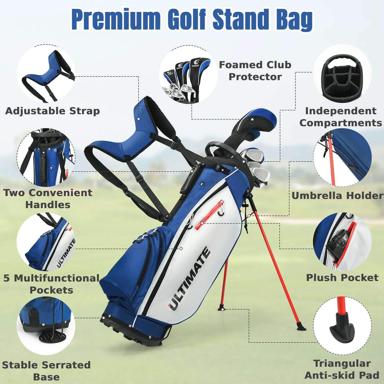 Set 10 Pieces Men's Complete Golf Clubs Package