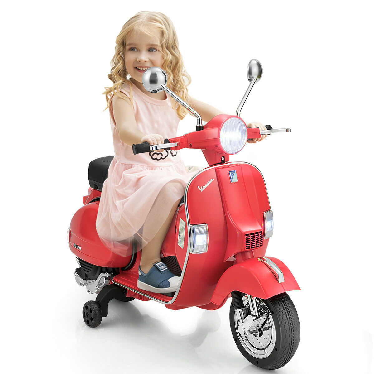 Ride On 6v Licenced Vespa Motorcycle with Music-Red