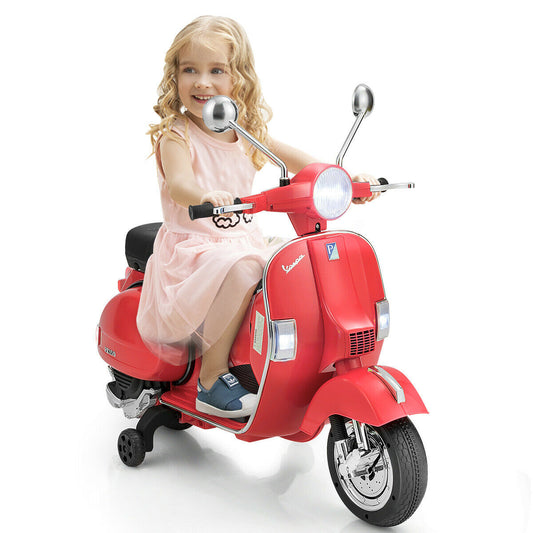 Ride On 6v Licenced Vespa Motorcycle with Music-Red