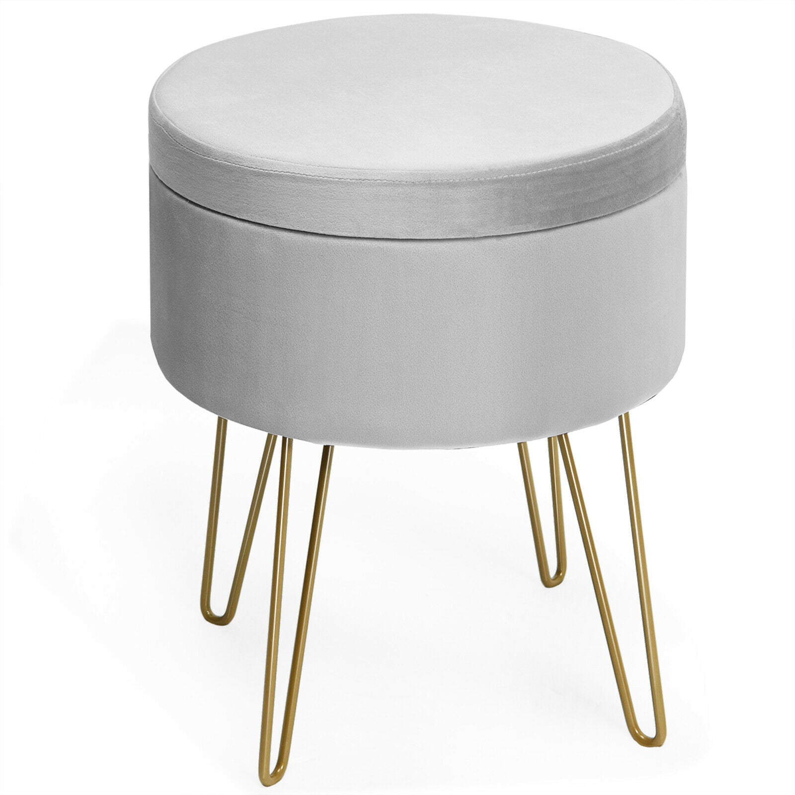Round Velvet Ottoman Stool with Hairpin Legs-Grey