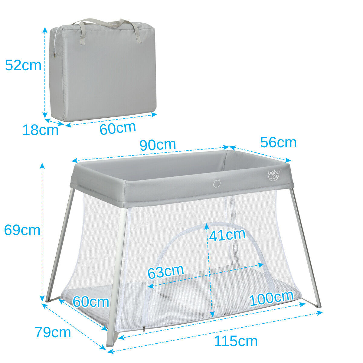 Lightweight Folding Playpen with Zipper Access Door-Silver
