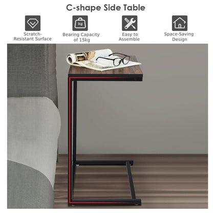 Industrial Styled C Shaped Side, End Table-Brown