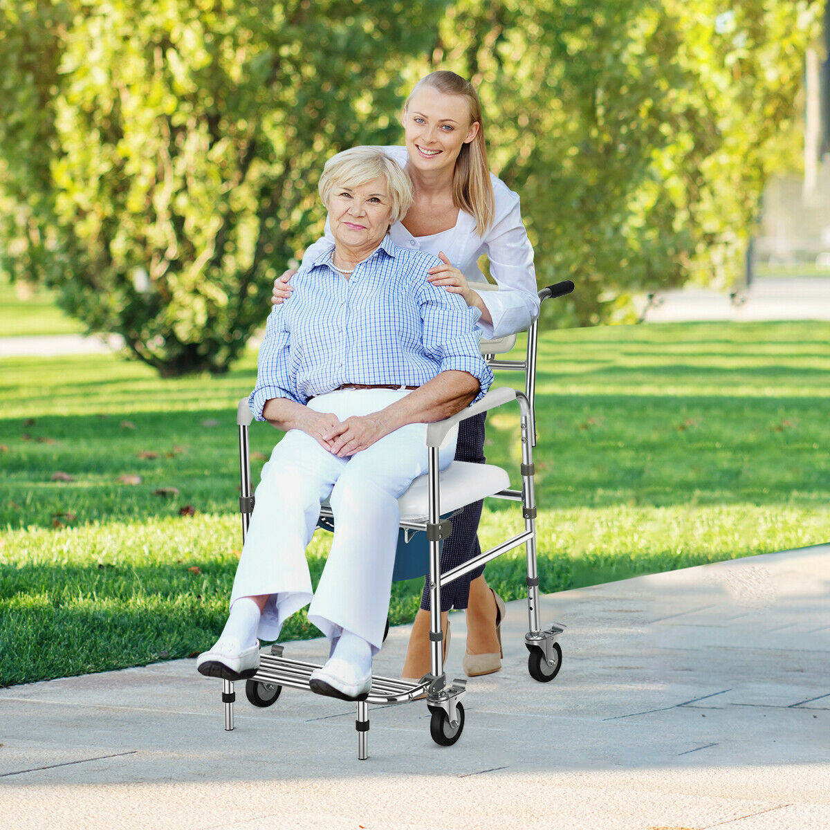 Convertible Wheelchair/ Toilet Chair with Folding Pedals