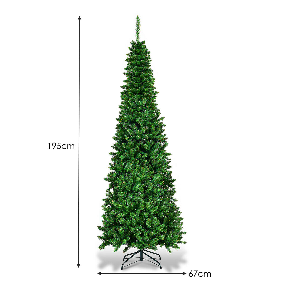 Artificial Pencil Christmas Tree with LED Lights in 3 Sizes-6.5FT
