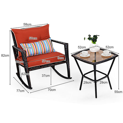 3pcs Rattan Garden Bistro Set-Red