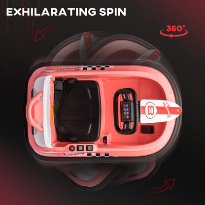HOMCOM Electric Kids Bumper Car, 6V 360-Degree Rotation Waltzer Car, Battery Powered Ride on Car w/ 2 Speeds, Music, Horn, Gift for 18-48 Months, Pink