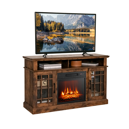 1400W Electric Fireplace with Mantel for TVs up to 55 Inches-Brown