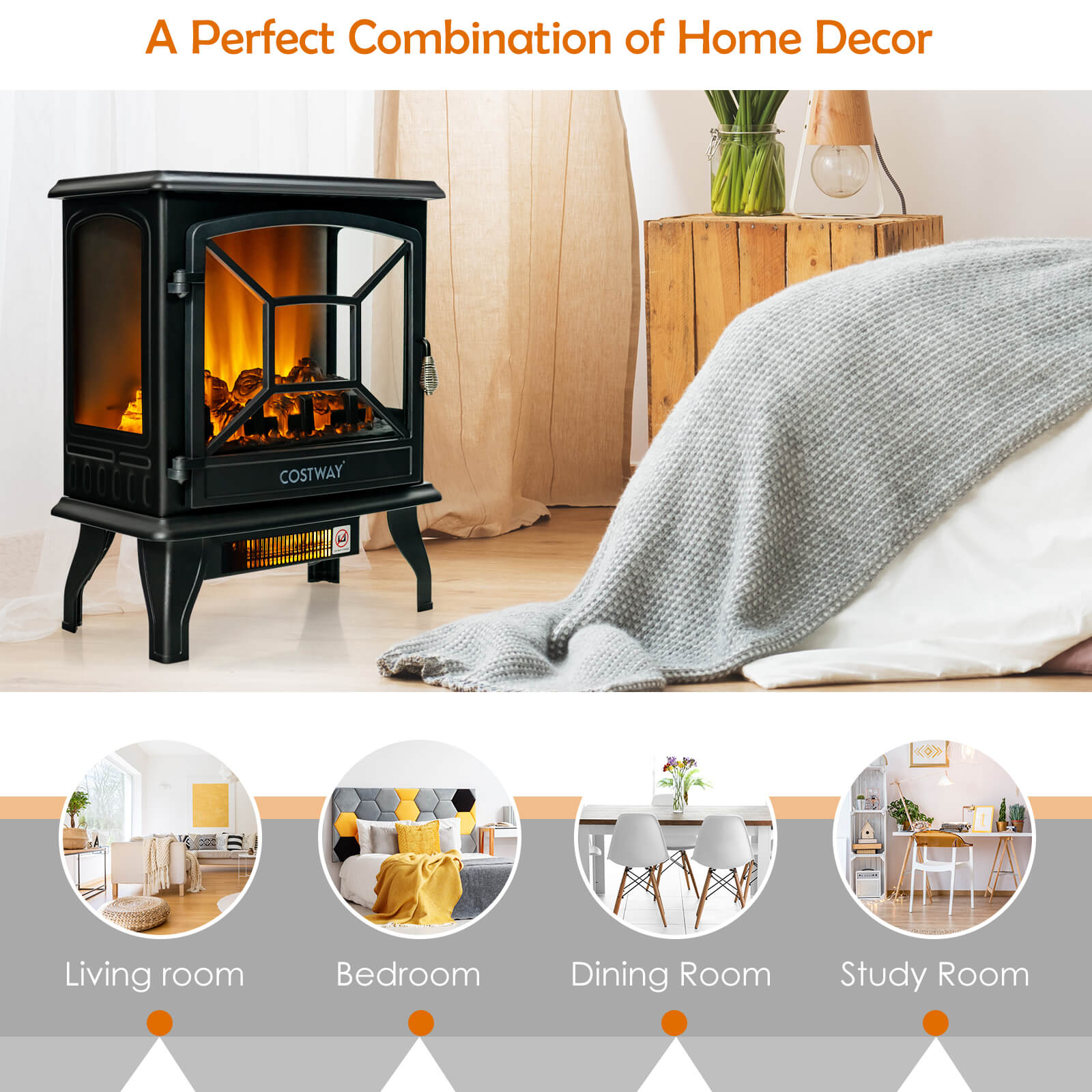 1800W Freestanding Indoor Electric Space Heater-Black