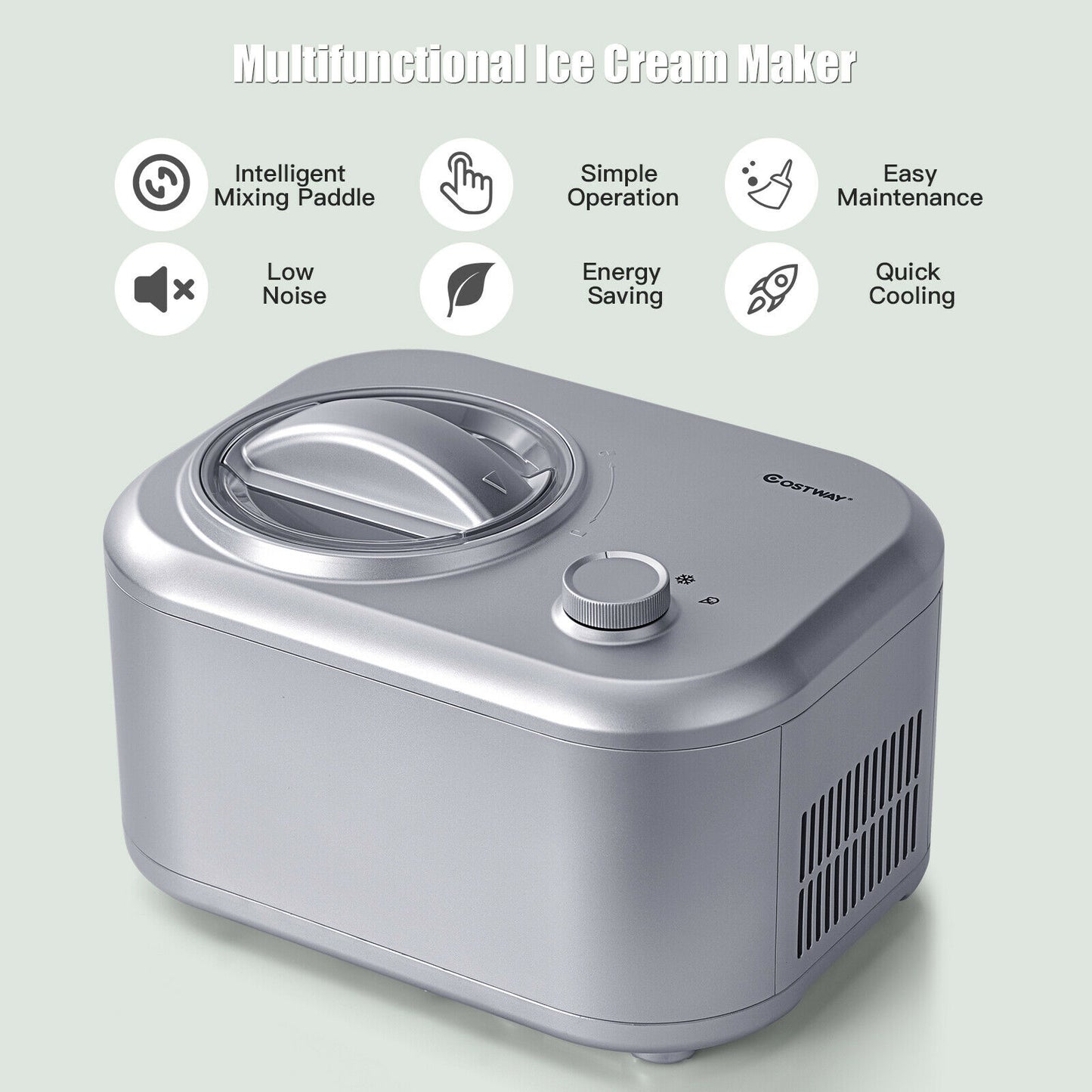 Automatic Electric Ice Cream Maker with 3 Modes-Silver