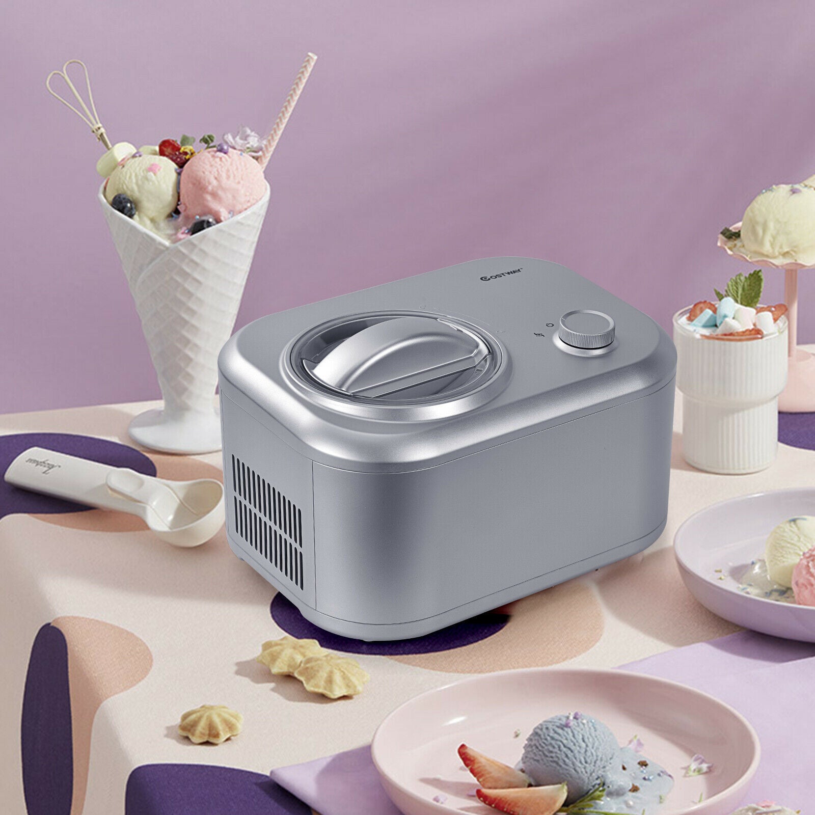 Automatic Electric Ice Cream Maker with 3 Modes-Silver