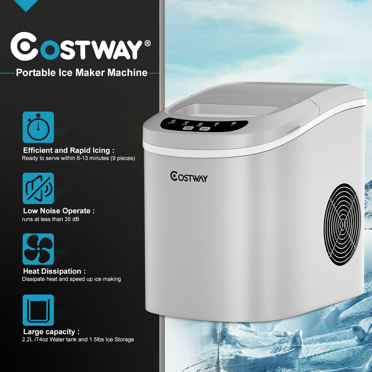 2.2ltr Automatic Electric Ice Cube Maker-Silver