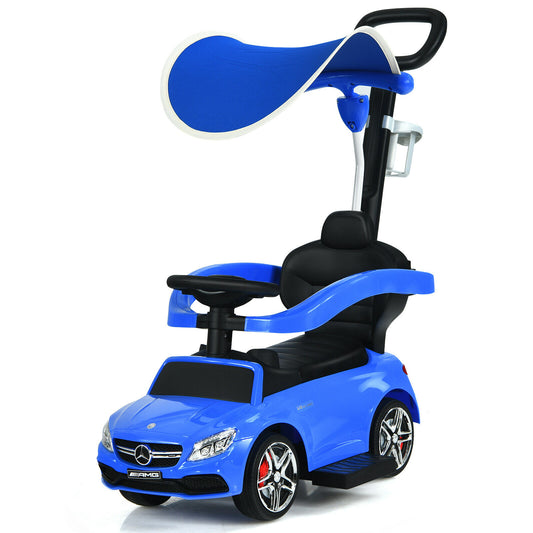 3 in 1 Ride on Push Car Licensed Mercedes Benz Car Slider Walker-Blue