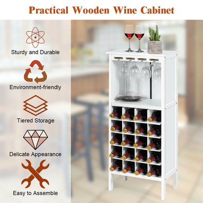 Wine Rack 20 Bottles Wood Holder Display-White