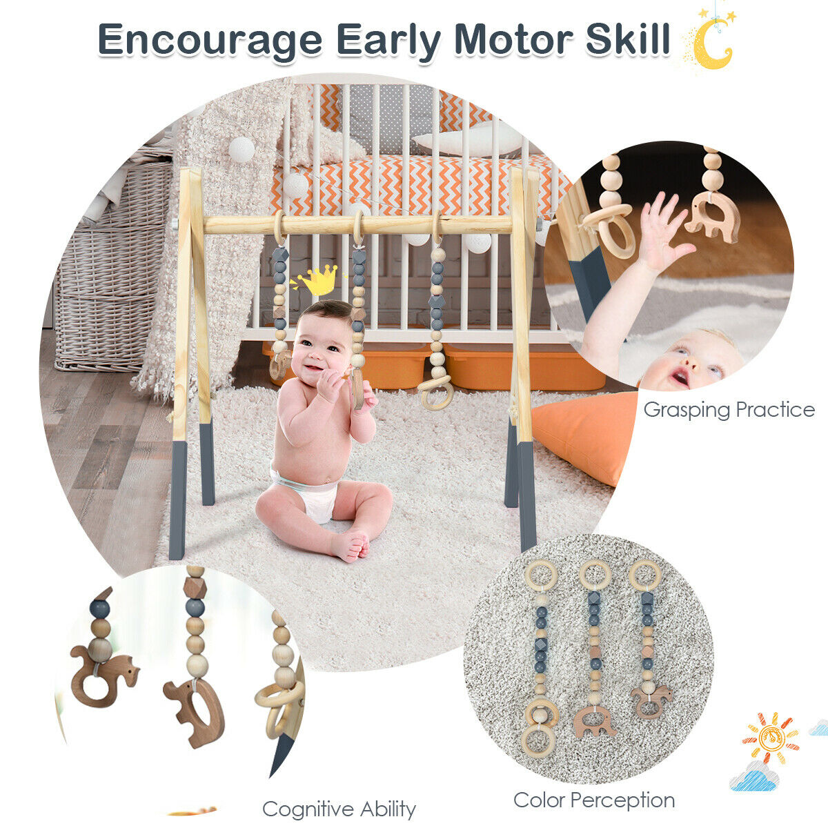 Foldable Wooden Baby Gym-Grey