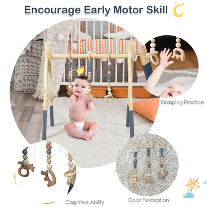 Foldable Wooden Baby Gym-Grey