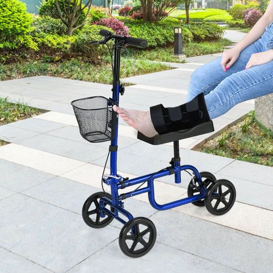 Adjustable Steerable Knee Walker Folding Scooter with Brake-Blue