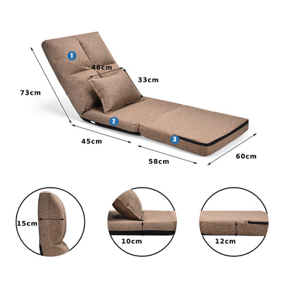 Folding Lazy Floor Sofa Bed with Pillow-Brown