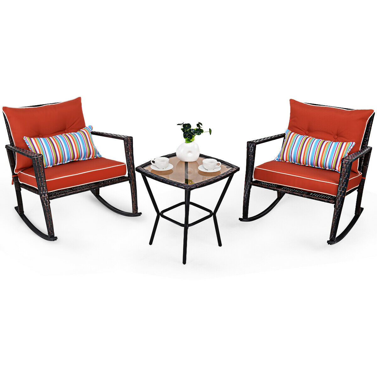 3pcs Rattan Garden Bistro Set-Red