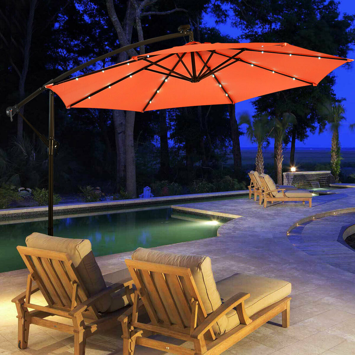3m Cantilever Garden Parasol with LED Lights-Orange