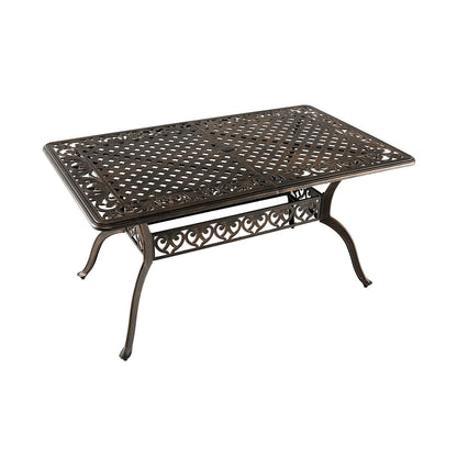 150 cm Outdoor Patio Dining Table Cast Aluminum with Umbrella Hole-Bronze