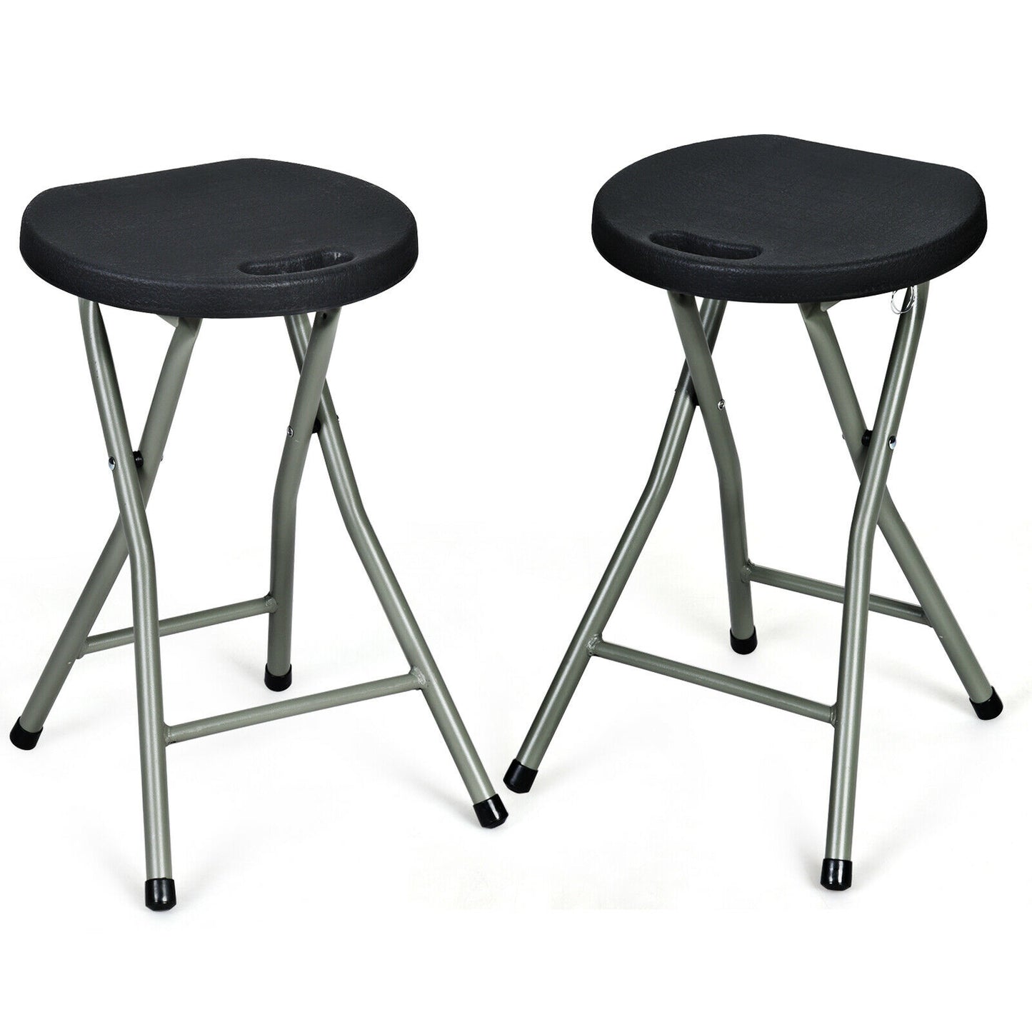 2X Folding Stool Portable Seat with Metal Frame-Black