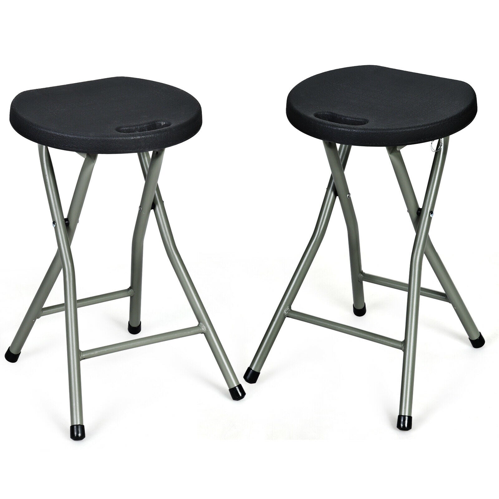 2X Folding Stool Portable Seat with Metal Frame-Black