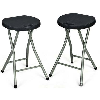 2X Folding Stool Portable Seat with Metal Frame-Black