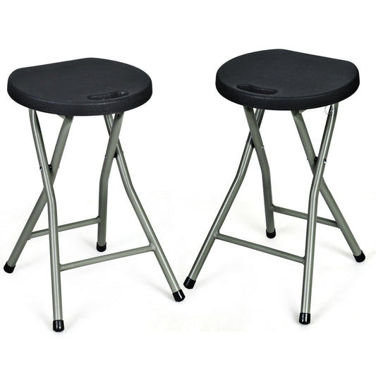 2X Folding Stool Portable Seat with Metal Frame-Black